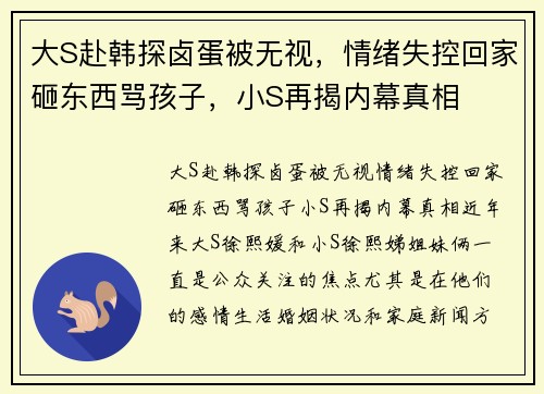 大S赴韩探卤蛋被无视，情绪失控回家砸东西骂孩子，小S再揭内幕真相
