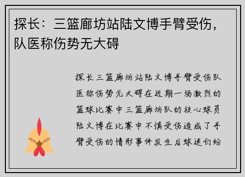 探长：三篮廊坊站陆文博手臂受伤，队医称伤势无大碍
